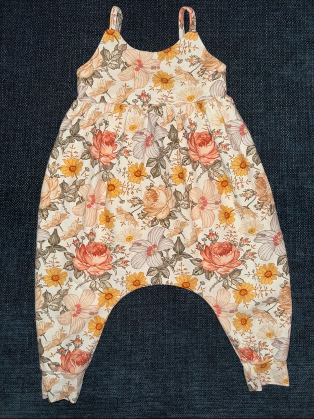 Floral Fall Sleeveless Romper for Kids - Cream with Peach & Yellow Flowers